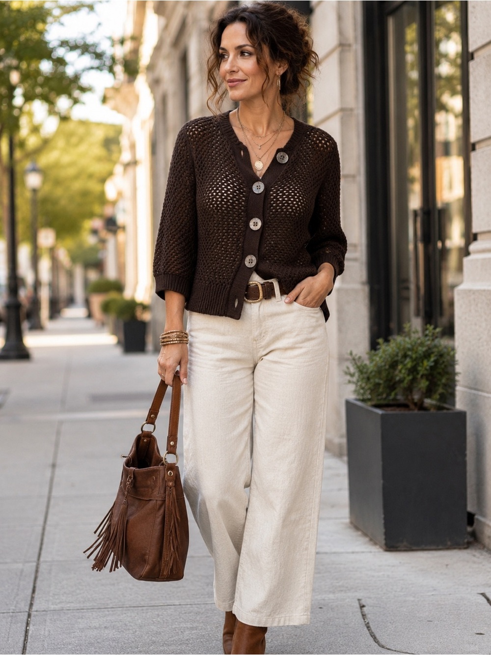 Banana Republic Chocolate Brown Open-Knit Button-Front Cardigan Sweater M